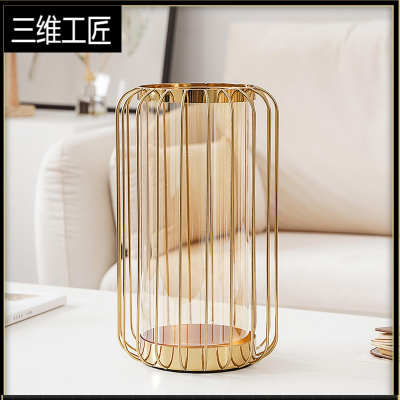 北欧客厅插花花瓶摆件电视柜玄关餐桌现代美式轻奢网红干花装饰品三维工匠大号（不可装水）