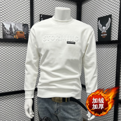 新款加绒加厚卫衣时尚圆领休闲打底衫秋冬内搭上衣潮_349