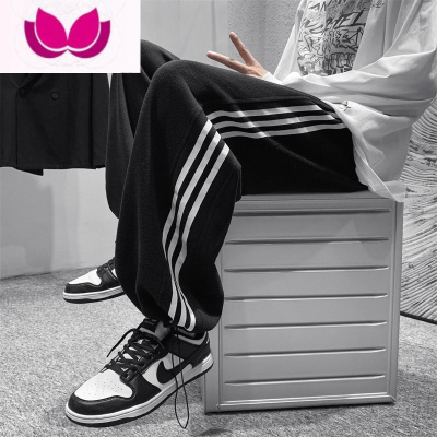 七斓三条杠束脚裤子男夏季高街潮牌抽绳卫裤款宽松大码运动休闲裤