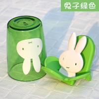 强力吸盘牙刷架创意情侣洗漱杯套装可爱卡通糖果色漱口杯牙刷挂 三维工匠 兔子绿色