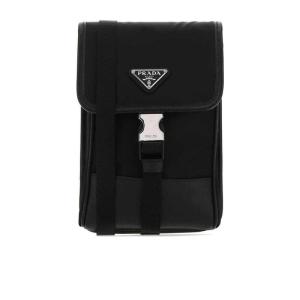 男士可调式颈挂手机包 再生尼龙与涂珐琅金属徽标结合 黑色