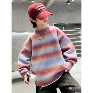 男童毛衣秋冬装新款中大儿童条纹针织衫冬季加厚炸街打底线衣