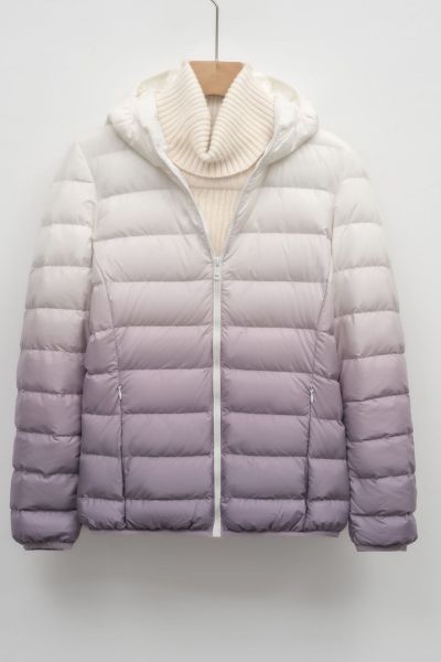 女装秋冬新款90绒轻薄羽绒服女款女式连帽渐变色撞色外套_5274