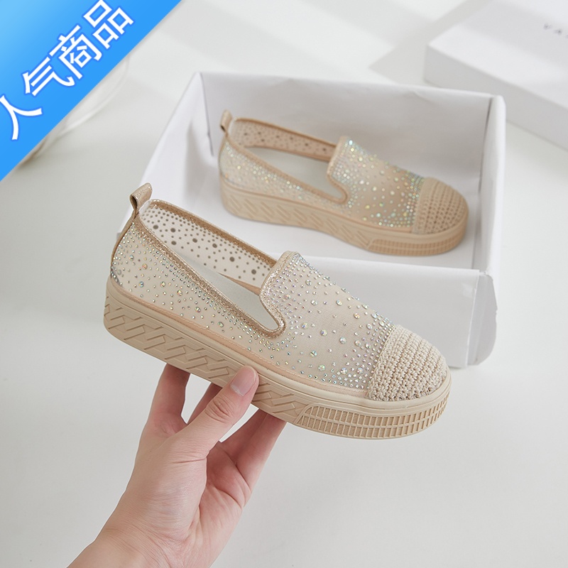 SUNTEK渔夫鞋女2023新款女鞋百搭鞋子夏季透气网面懒人一脚蹬平底帆布鞋