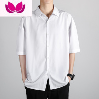 七斓夏季冰丝薄款五分短袖衬衫男士宽松高级垂感休闲上衣半袖衬寸衣服