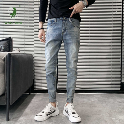 七匹狼国际公司授权WOLFTREK-牛仔裤男士潮牌2021夏季薄款韩版潮流修身小脚休闲百搭长裤子男装