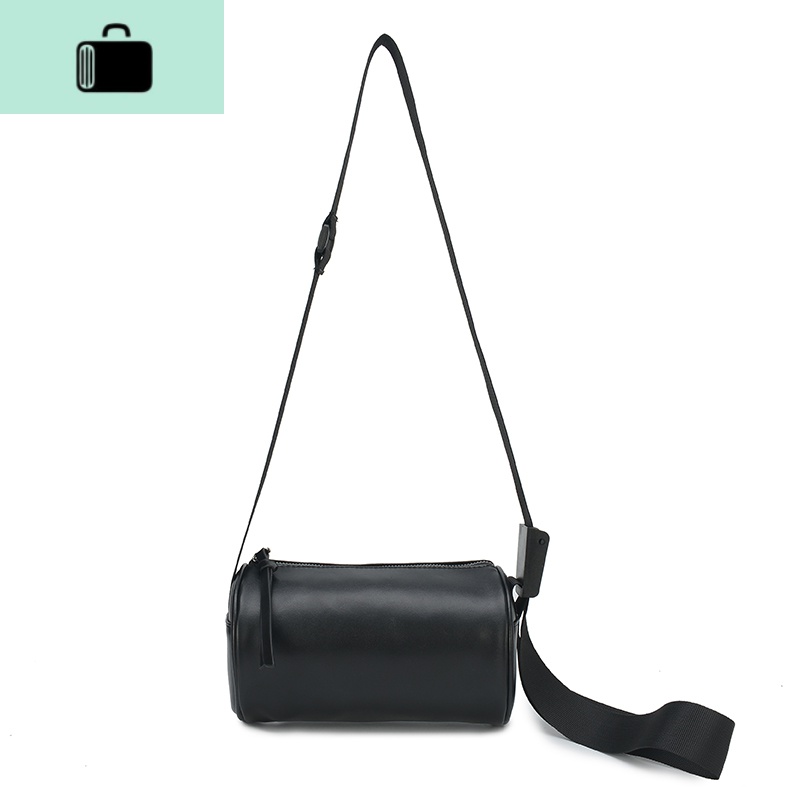 圆筒包包女2020新款休闲软皮水桶包男女街头单肩包ins嘻哈斜挎包NEW LAKE 黑色秒发女斜挎包