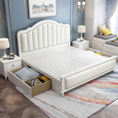 美式灰色实木床1.8米轻奢双人床主卧1.5M欧式公主床 现代简约婚床