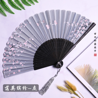 07落英缤纷-降温扇子折扇中国风古风女式流苏夏日随身折叠古典古装汉服儿童小巧扇