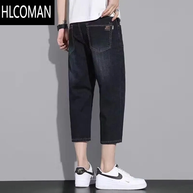 HLCOMAN八分牛仔短裤男弹力夏季薄款宽松休闲直筒七分裤干活耐磨工作裤子