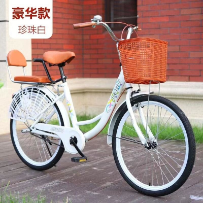 复古自行车成年人轻便实心胎24寸26寸男女士老年单车通勤车代步