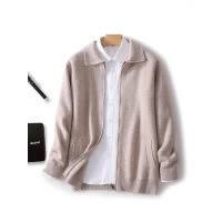 100全羊毛开衫男士秋冬季新款宽松外穿翻领加厚拉链大码外套