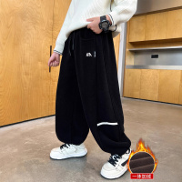 男童加绒裤子秋冬款新款加厚卫裤大儿童冬季一体绒条绒运动裤