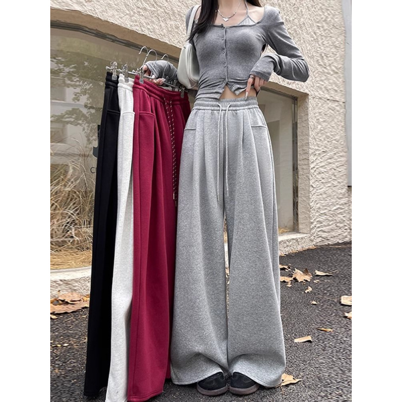 灰色运动裤女春秋季新款秋冬加绒直筒卫裤小个子休闲阔腿裤子_978