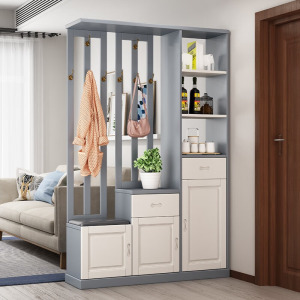 青木川 客厅家用实木酒柜鞋柜一体靠墙 双面间厅柜进门口入门隔断柜屏风装饰柜挂衣架一体换鞋凳可坐玄关门厅柜衣帽架