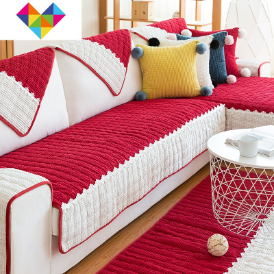 北欧简约沙发垫防滑布艺四季通用实木真皮套巾罩时尚样板间坐垫子芙蓉-中国红90*160御蓝锦