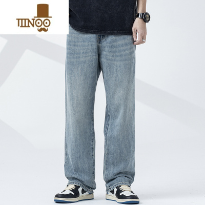 YANXUWP美式街头水洗做旧牛仔裤男宽松直筒潮牌阔腿拖地长裤子港风复古