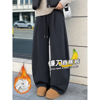 灰色加绒阔腿裤女秋冬加厚羊羔绒棉裤新款胖mm大码显瘦裤_676_529