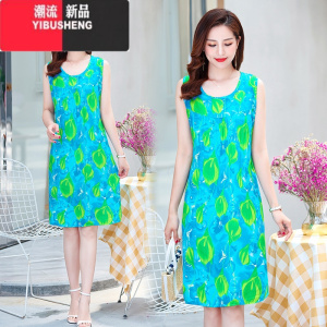 YIBUSHENG季绵绸睡裙女人造棉睡衣加肥大码妈妈装薄款连衣裙宽松家居服