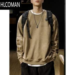 HLCOMAN2024新款加绒卫衣男潮牌绒长袖外套男士T恤打底衫潮t