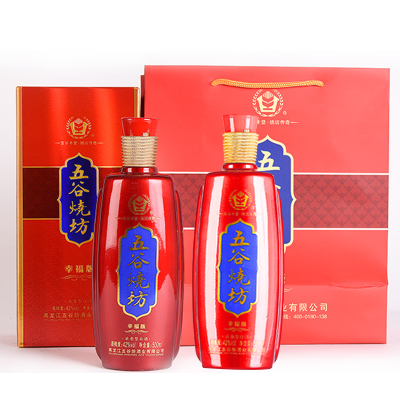 五谷烧坊幸福版42度500ml*2瓶送礼袋-浓香型白酒美好生活幸福人生