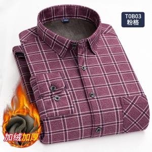 啄木鸟加绒加厚保暖长袖衬衫男秋冬保暖格子商务寸衣中老年爸爸装