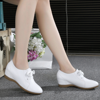 Ideamini2021新款春季内增高小白鞋软皮单鞋百搭休闲皮鞋四季大码女鞋子