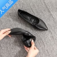 SUNTEK工作鞋女黑色职业高跟鞋软皮软底皮鞋不累脚平底鞋单鞋女鞋子