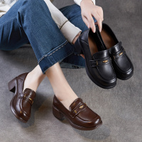 2026春季新款英伦风粗跟真皮乐福鞋百搭深口羊皮一脚蹬单鞋小皮鞋