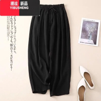 YIBUSHENG棉麻阔腿裤女季2024新款宽松显瘦薄款直筒裤高腰垂感裤子休闲裤