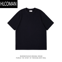 HLCOMAN240g纯色短袖T恤男潮牌宽松基础百搭落肩袖打底上衣