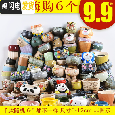 三维工匠多肉花盆陶瓷小号植物个性大口径盆栽家用创意粗陶透气 套装5913-随机6个 中小花盆容器