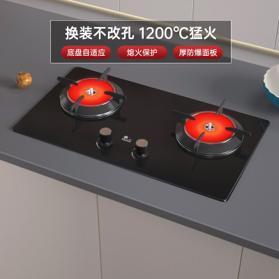 红日(RedSun)红外线燃气灶双灶双眼灶家用定时灶具加厚防爆面板换装免改孔台嵌两用灶JZY-EX06B(液化气)