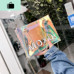 上新镭射透明包包女2020新款果冻手提单肩包韩版链条斜挎托特包夏NEW LAKE 透明色女士单肩包 透明色