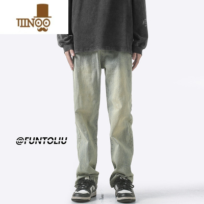 YANXU美式复古高街黄泥牛仔裤男夏季vibe潮牌水洗做旧宽松直筒休闲裤子