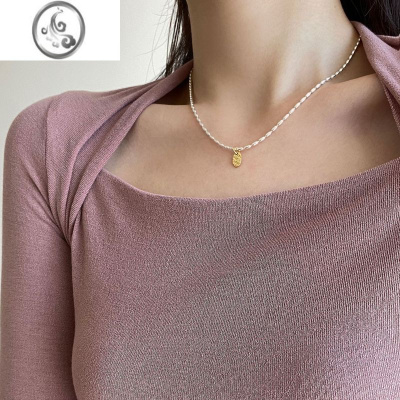 JiMilove字母椭圆吊坠橄榄珠米粒项链女锁骨链小红书同款拼色s925银银