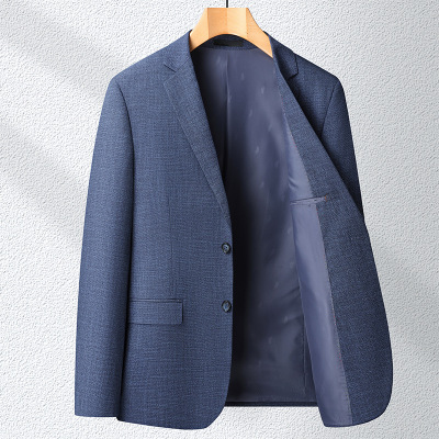 品牌春季薄款男式西服免烫修身纯色百搭蓝色西装休闲单西