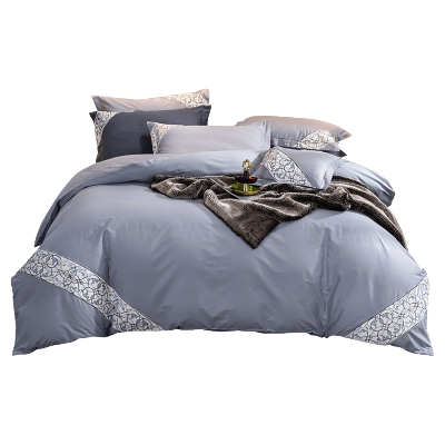 美帮汇被套四件套欧式风格床上用品全棉简约北欧大气被罩刺绣床套式1.8