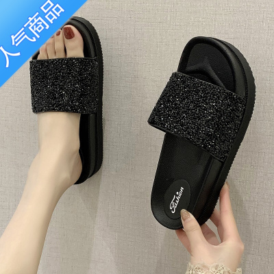 SUNTEK凉拖鞋女外穿2023新款夏季时尚女士水钻厚底松糕鞋ins潮网红