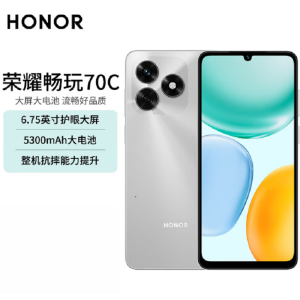 荣耀 畅玩70C 4G全网通 揽月银 4G+128GB 5300mAh耐用电池 整机抗摔 长辈简易模式 新品6.75英寸侧面指纹智能手机