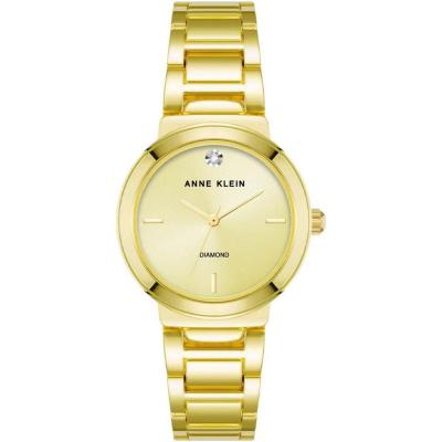 Anne Klein手表女秒针石英圆形表盘30毫米金属表带商务休闲女表