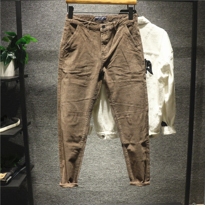 新款Hi冬季简约基础款休闲裤修身小脚裤韩版潮流加厚百搭长裤