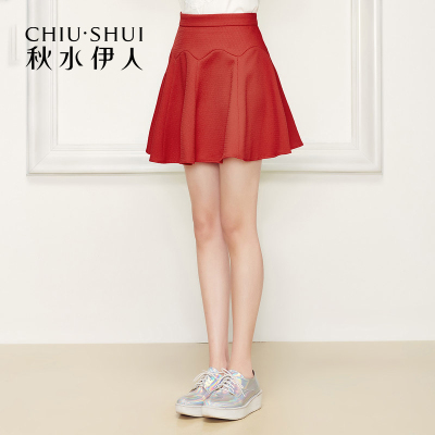 秋水伊人夏季新品女装纯色百搭A字裙半身裙短裙