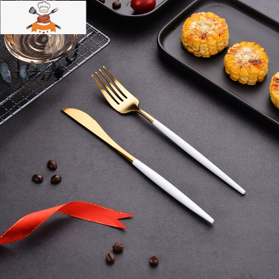 北欧304不锈钢刀叉套装家用创意西餐餐具ins网红牛排刀叉勺三件套 敬平 白金两件套[刀+叉]