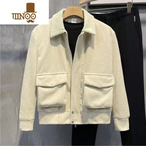 YANXU新款保暖复古夹克衫男韩版翻领棒球服大口袋小众灯芯绒外套