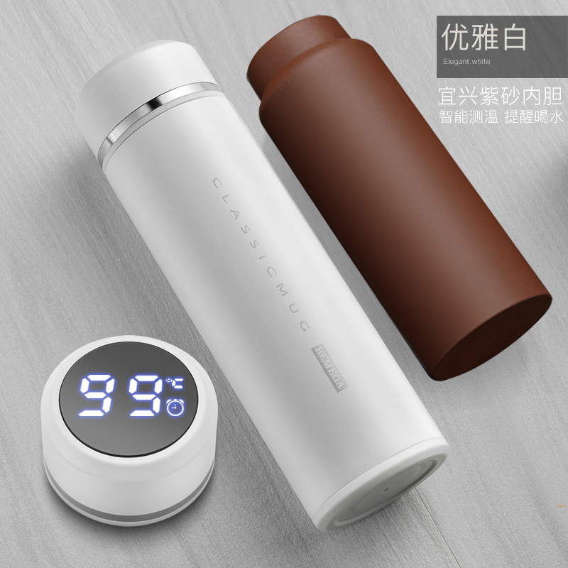 家柏饰(CORATED)智能紫砂内胆保温杯男士女紫砂杯泡茶杯水杯子 优雅白