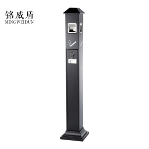 铭威盾不锈钢垃圾桶烟蒂柱灭烟桶带烟灰缸室外电梯口立式屋顶式黑色烤漆烟灰柱