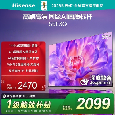 海信电视55E3Q 55英寸 U+超画质引擎 DeepSeek AI智能高刷 MEMC防抖智能平板电视