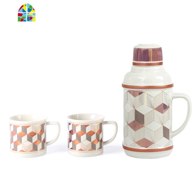 老上海复古陶瓷冷水壶配水杯可高温防爆家用凉水壶大容量可放冰箱 FENGHOU 变幻菱纹(1壶2杯)