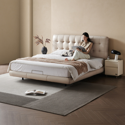 [U标·华夫格]全友家居现代简约悬浮床卧室纳帕皮双人床